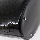 CHANEL Punching Hand Bag Enamel Black Silver CC Auth BA8412-15