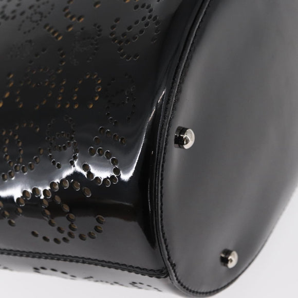 CHANEL Punching Hand Bag Enamel Black Silver CC Auth BA8412