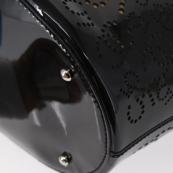 CHANEL Punching Hand Bag Enamel Black Silver CC Auth BA8412