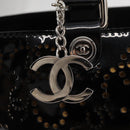 CHANEL Punching Hand Bag Enamel Black Silver CC Auth BA8412-10