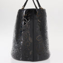 CHANEL Punching Hand Bag Enamel Black Silver CC Auth BA8412-3