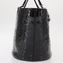 CHANEL Punching Hand Bag Enamel Black Silver CC Auth BA8412-4