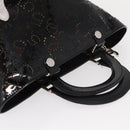 CHANEL Punching Hand Bag Enamel Black Silver CC Auth BA8412-6