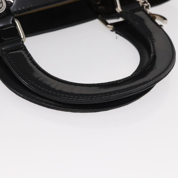 CHANEL Punching Hand Bag Enamel Black Silver CC Auth BA8412