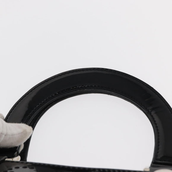 CHANEL Punching Hand Bag Enamel Black Silver CC Auth BA8412