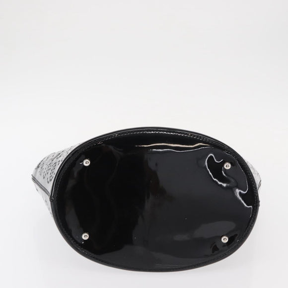 CHANEL Punching Hand Bag Enamel Black Silver CC Auth BA8412