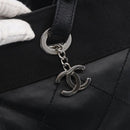 CHANEL Paris Biarritz MM Tote Bag Coated Canvas Black Silver CC Auth BA8414-17