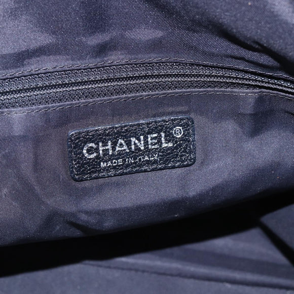 CHANEL Paris Biarritz MM Tote Bag Coated Canvas Black Silver CC Auth BA8414