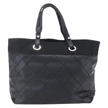 CHANEL Paris Biarritz MM Tote Bag Coated Canvas Black Silver CC Auth BA8414 - 0