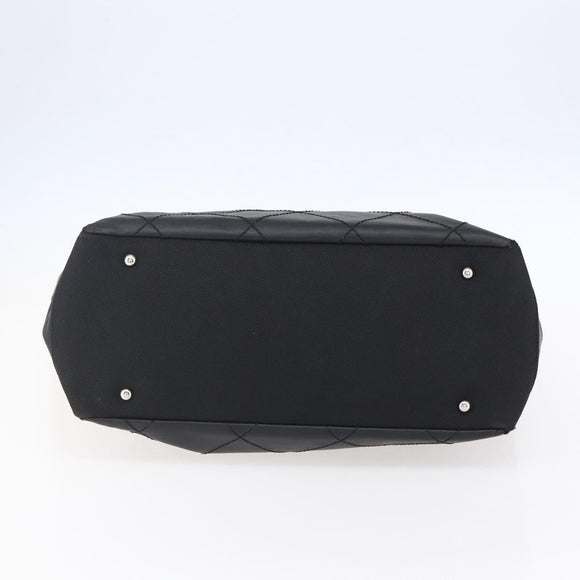 CHANEL Paris Biarritz MM Tote Bag Coated Canvas Black Silver CC Auth BA8414