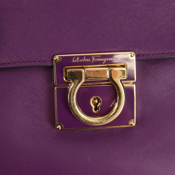 Salvatore Ferragamo Gancini Hand Bag Leather Purple Gold Auth BA8415V