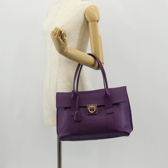 Salvatore Ferragamo Gancini Hand Bag Leather Purple Gold Auth BA8415V