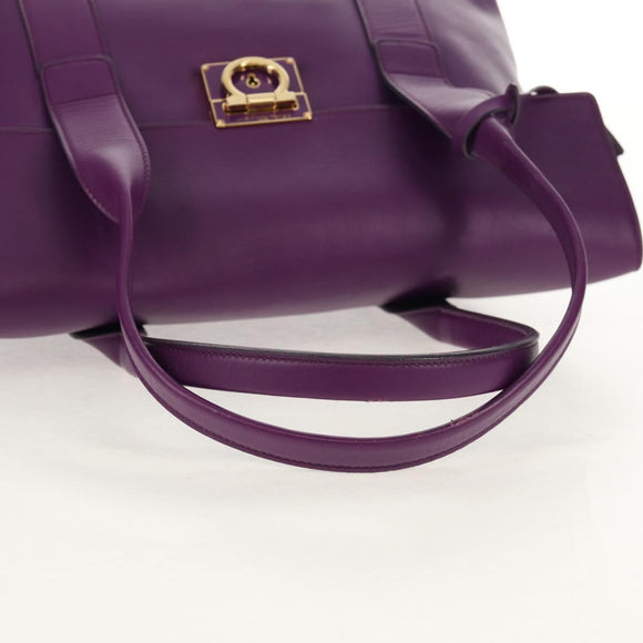 Salvatore Ferragamo Gancini Hand Bag Leather Purple Gold Auth BA8415V