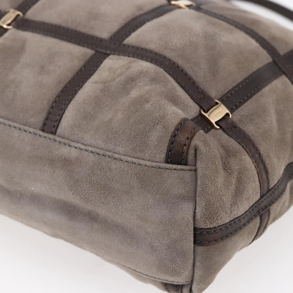 Salvatore Ferragamo Vala Shoulder Bag Suede Leather Brown Gold Auth BA8417