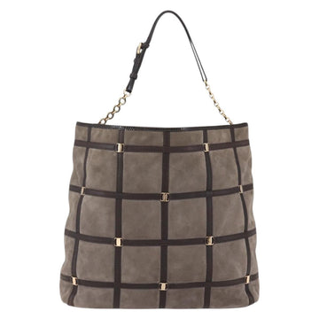 Salvatore Ferragamo Vala Shoulder Bag Suede Leather Brown Gold Auth BA8417 - 0