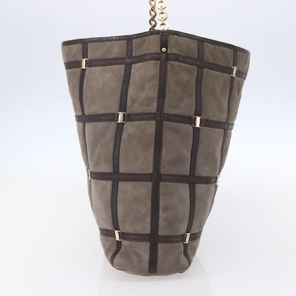 Salvatore Ferragamo Vala Shoulder Bag Suede Leather Brown Gold Auth BA8417