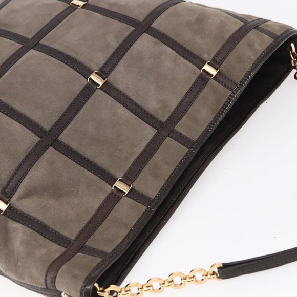 Salvatore Ferragamo Vala Shoulder Bag Suede Leather Brown Gold Auth BA8417