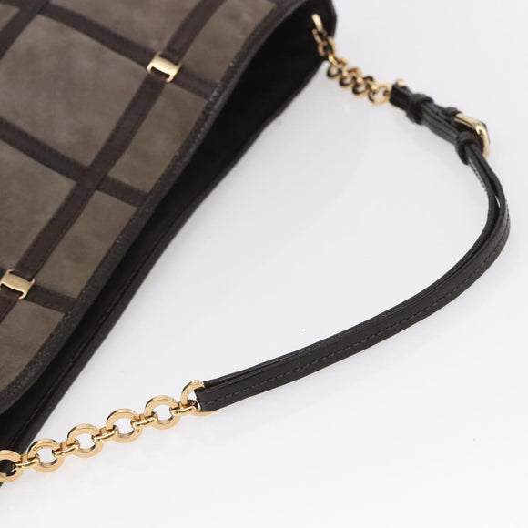 Salvatore Ferragamo Vala Shoulder Bag Suede Leather Brown Gold Auth BA8417