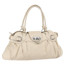 Salvatore Ferragamo Gancini Shoulder Bag Leather Beige Silver Auth BA8418-1