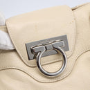 Salvatore Ferragamo Gancini Shoulder Bag Leather Beige Silver Auth BA8418-14