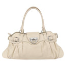 Salvatore Ferragamo Gancini Shoulder Bag Leather Beige Silver Auth BA8418-2
