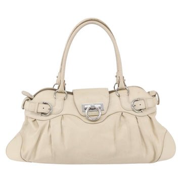 Salvatore Ferragamo Gancini Shoulder Bag Leather Beige Silver Auth BA8418 - 0