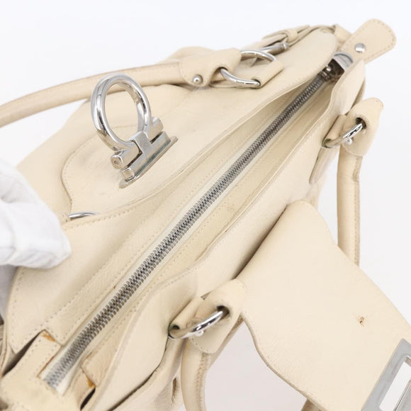 Salvatore Ferragamo Gancini Shoulder Bag Leather Beige Silver Auth BA8418