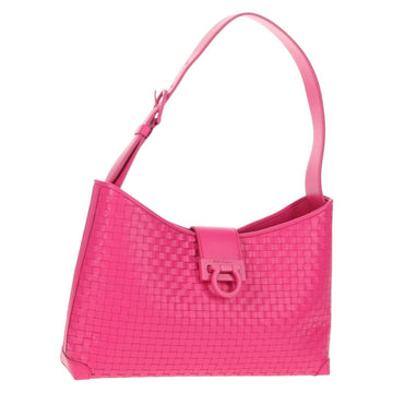 Salvatore Ferragamo Gancini Shoulder Bag Leather Pink Silver Auth BA8419V