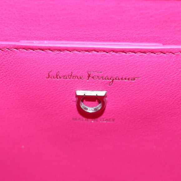 Salvatore Ferragamo Gancini Shoulder Bag Leather Pink Silver Auth BA8419V