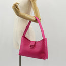 Salvatore Ferragamo Gancini Shoulder Bag Leather Pink Silver Auth BA8419V-26