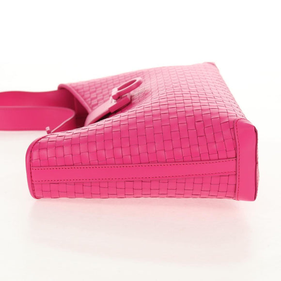 Salvatore Ferragamo Gancini Shoulder Bag Leather Pink Silver Auth BA8419V