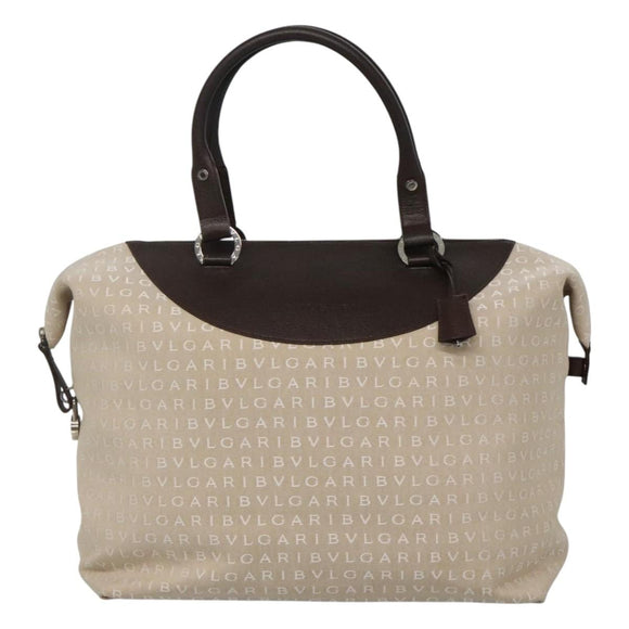 BVLGARI Logo Mania Tote Bag Canvas Beige Auth BA842