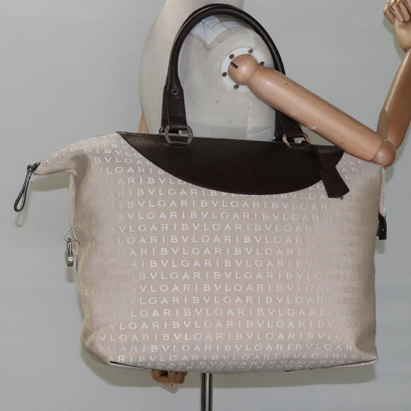 BVLGARI Logo Mania Tote Bag Canvas Beige Auth BA842