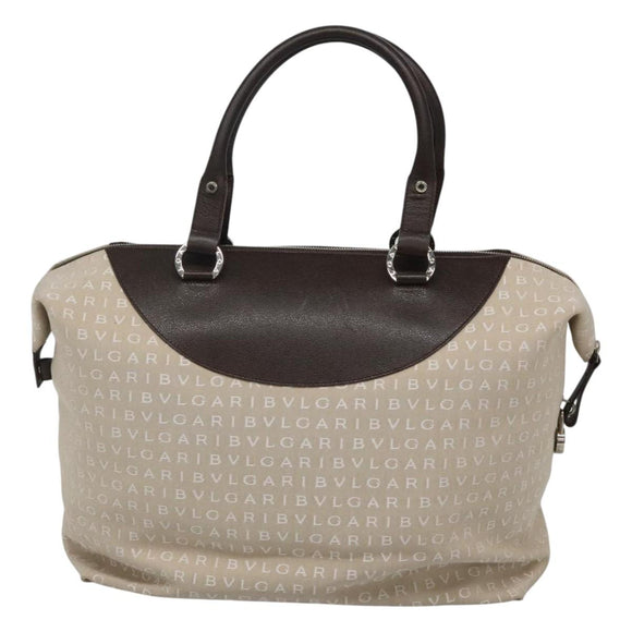 BVLGARI Logo Mania Tote Bag Canvas Beige Auth BA842
