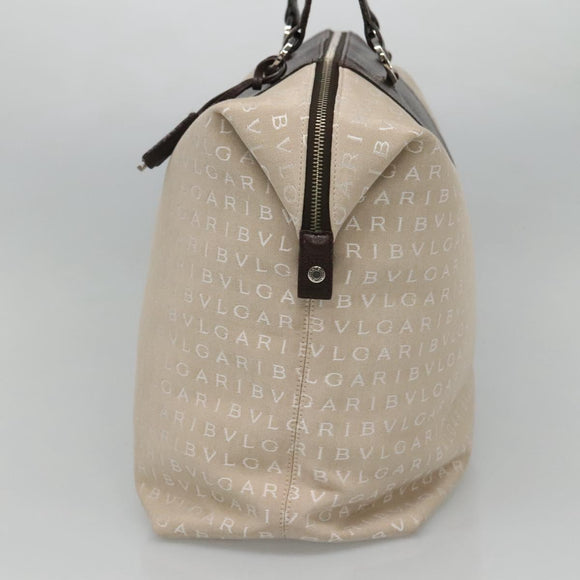 BVLGARI Logo Mania Tote Bag Canvas Beige Auth BA842