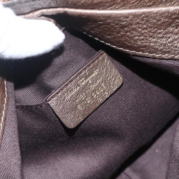 Salvatore Ferragamo Gancini Shoulder Bag Leather Brown Gold Auth BA8420