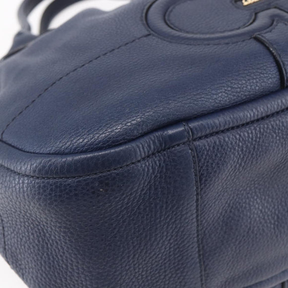 Salvatore Ferragamo Gancini Tote Bag Leather Blue Gold Auth BA8421