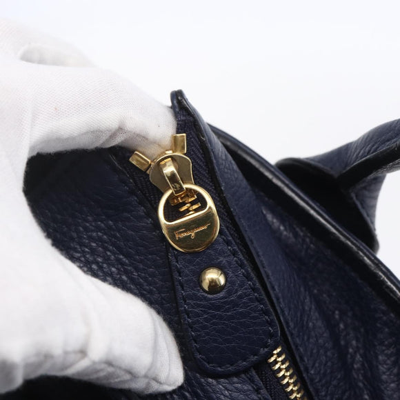 Salvatore Ferragamo Gancini Tote Bag Leather Blue Gold Auth BA8421