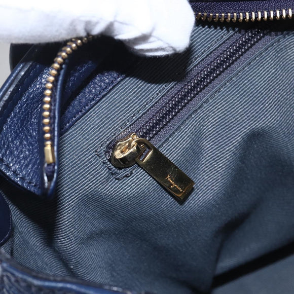 Salvatore Ferragamo Gancini Tote Bag Leather Blue Gold Auth BA8421