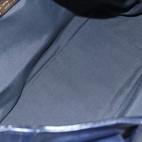 Salvatore Ferragamo Gancini Tote Bag Leather Blue Gold Auth BA8421