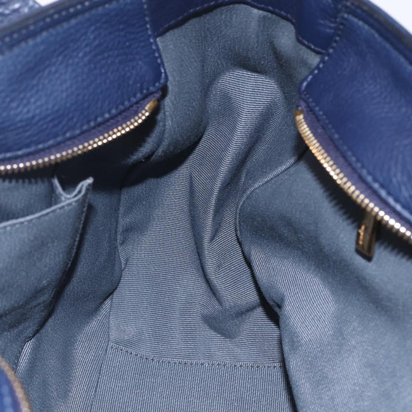 Salvatore Ferragamo Gancini Tote Bag Leather Blue Gold Auth BA8421