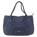 Salvatore Ferragamo Gancini Tote Bag Leather Blue Gold Auth BA8421-2