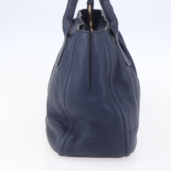 Salvatore Ferragamo Gancini Tote Bag Leather Blue Gold Auth BA8421