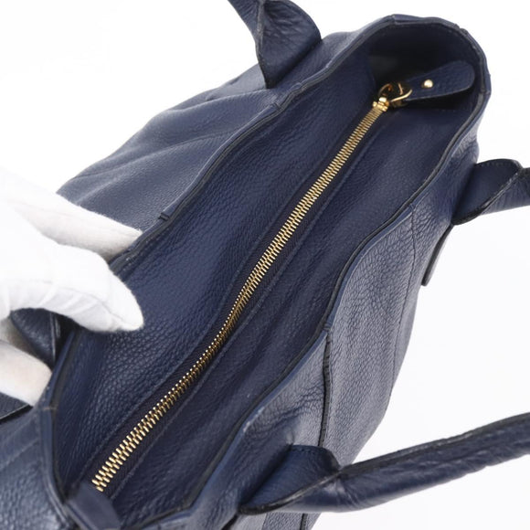 Salvatore Ferragamo Gancini Tote Bag Leather Blue Gold Auth BA8421