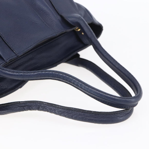 Salvatore Ferragamo Gancini Tote Bag Leather Blue Gold Auth BA8421