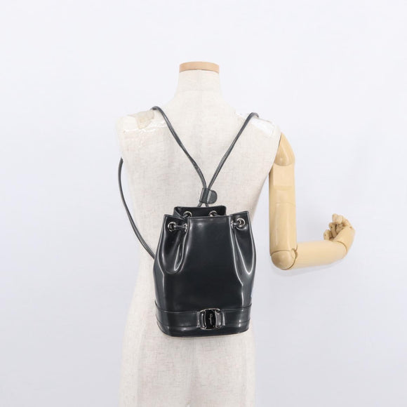 Salvatore Ferragamo Vala Backpack Leather Silver Auth BA8422