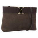 Salvatore Ferragamo Vala Shoulder Bag Suede Brown Gold Auth BA8423-1