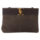 Salvatore Ferragamo Vala Shoulder Bag Suede Brown Gold Auth BA8423-2
