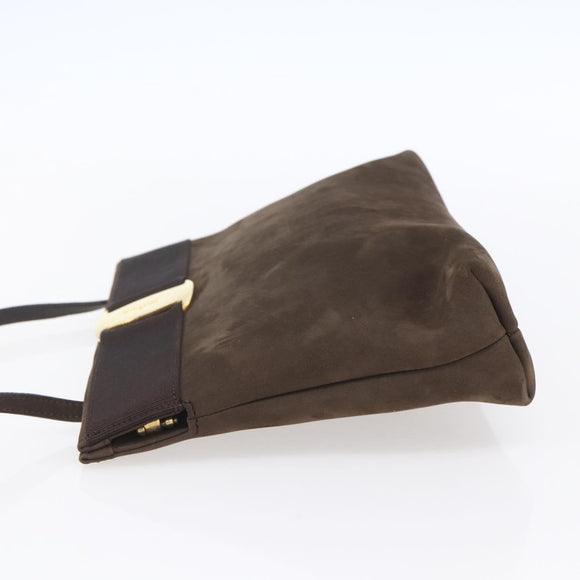 Salvatore Ferragamo Vala Shoulder Bag Suede Brown Gold Auth BA8423