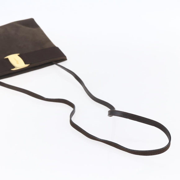 Salvatore Ferragamo Vala Shoulder Bag Suede Brown Gold Auth BA8423